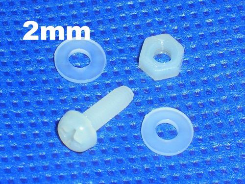 50pcs nylon 2*10mm bolts , 50pcs nylon m2 nut , 100pcs nylon m2 washer for sale