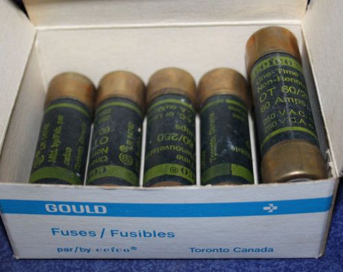 Lot of 6 gould/cefcon fuses 60 amp 250 vold onetime nonr fuses csa &#039;p&#039; in box for sale