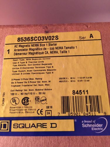 Square D 8536SCO3V02S AC Magnetic NEMA Size 1 Starter New