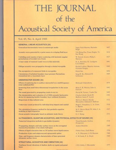 The Journal of Acoustical Society of America Vol.85 No.4, April 1989