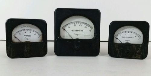 3 Meters Simpson Amp Wattmeter &amp; Milliamp Meters DC Ham Radio panel