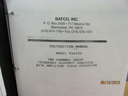 BAFCO MODEL 916AXH:2 Channel Sweep Freq. Resp. Analyzer - Operation Manual 17443