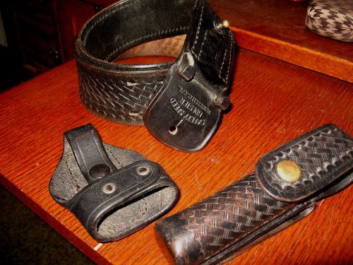 Aker basketweave mace holder w/snap on flap &amp; handcuff holder/belt 34 for sale