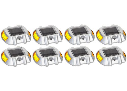 8 Pack Yellow Solar Power LED Road Stud Driveway Pathway Stair Deck Dock Lights