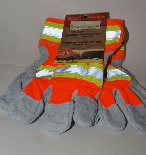 Black Canyon Premium Grade Leather work Gloves Mes Hi-Visibility sz Large