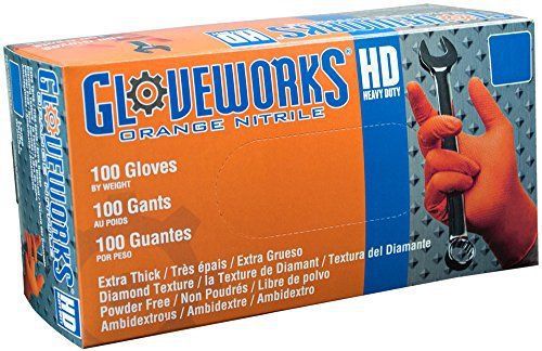 Ammex gwon gloveworks orange nitrile glove  latex free  disposable  powder free for sale