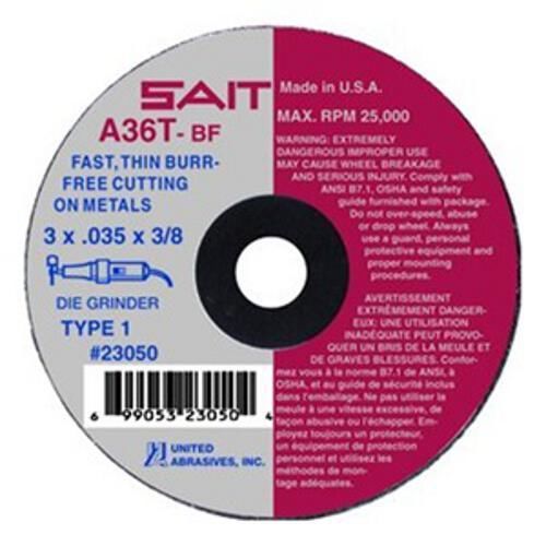 Sait 23040 A36T 3X1/16X3/8 General Purpose High Speed Cut-off Wheels |Pkg.50