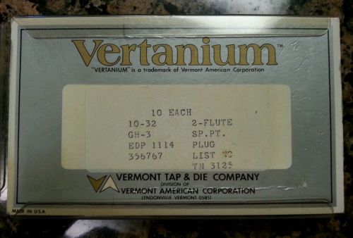 (10) 10-32 Vertanium GH-3 EDP 1114 2-Flute Spiral PT Plug TN-3125; 356767; NIB