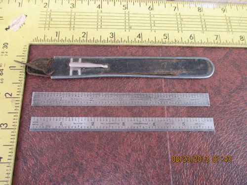 Starrett 305r &amp; lufkin 2105r 6&#034; satin steel rule scale tool pocket case 1/2&#034; for sale