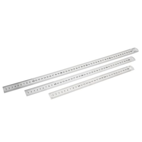 3 in 1 30cm 40cm 50cm Dual Side Students Metric Straight Ruler Silver Tone