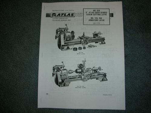 NEW ATLAS CRAFTSMAN 101 618 6 INCH SWING LATHE MANUAL QUALITY TWO SIDED REPRINT