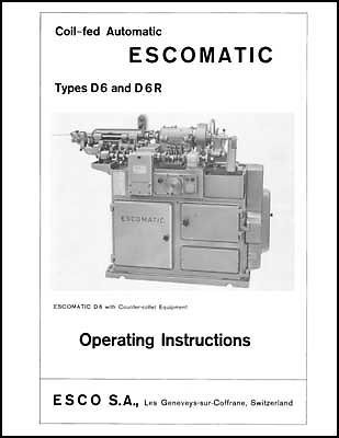 Esco Escomatic D6 and D6R Operating Instructions