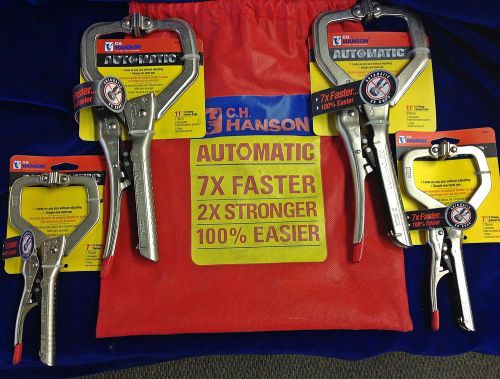 Nos c.h. hanson 80120 automatic locking c-clamp kit, 4 pc set free shipping for sale