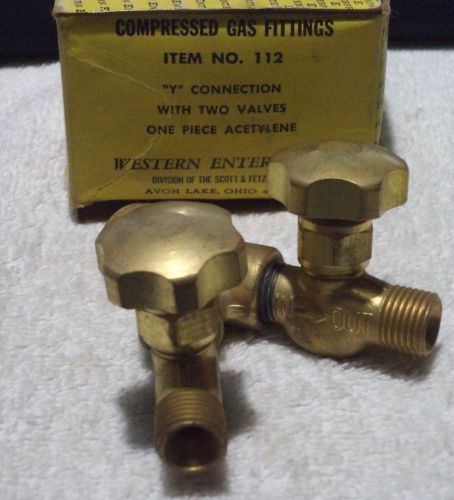WESTERN ENTERPRISES COMPRESSED GAS FITTINGS &#034;Y&#034; Connection w/2 Valves No. 112