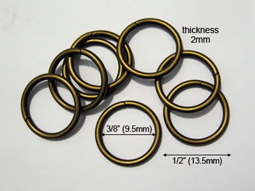 Bc06n-ab 100pcs 3/8&#034;x2mm antique brass metal o-rings opening, wire-formed loops for sale