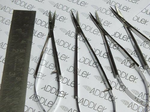 Dental Surgical Opthylmic Scissors Small Long Set of 4 ADDLER German Stainless