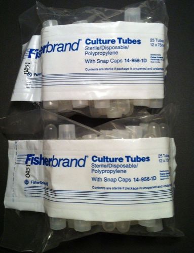 Lot of 50 fisherbrand culture tubes 12 x 75mm ~ polypropylene w/ snap caps [50] for sale