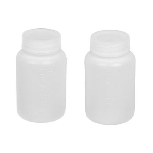 2 Pcs Laboratory Double Cap Leakproof Plastic Widemouth Bottle White 100mL