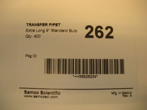 Samco Scientific 262 Extra long Transfer Pipettes (400 per box)