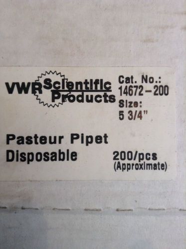 VWR Scientific Disposable Pasteur Pipets, Flint Glass 200 Pcs Box