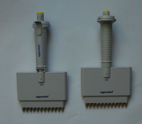 A Set of 2, Eppendorf Pipets Multichannel 12-Channel 30-300 ul Adjustable Volume