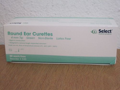 Box of 50 Select Medical Products Round Ear Curettes P/N: 530 4mm Tip  Green