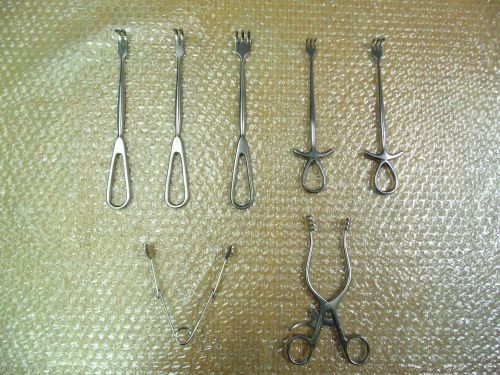 Lot of 7 Surgical Retractors: 1 Weitlaner, 1 Wire, &amp; 5 Rakes: 2 &amp; 3 Prongs