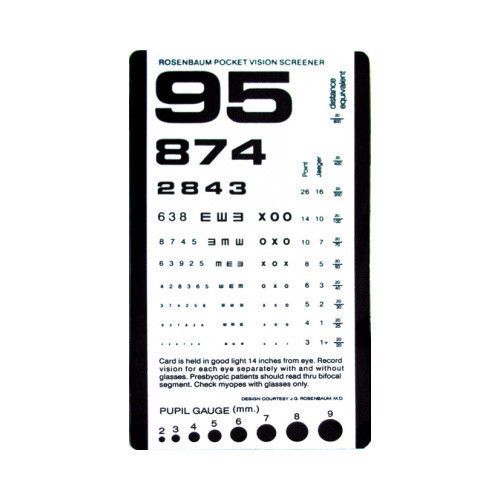 Pocket Size Plastic Eye Chart 6 3/8&#034; x 3 1/2&#034;