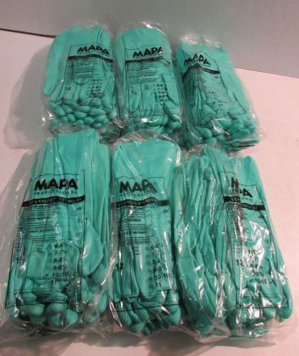 Lot of (6) MAPA 483420 AF-18 StanSolv Nitrile Glove 10-10.5 Green 12 Pair PK