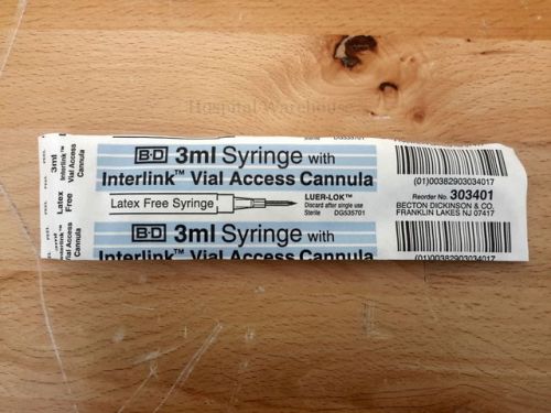 New bd 3ml syringe w/ interlink vial access cannula 303401 for sale