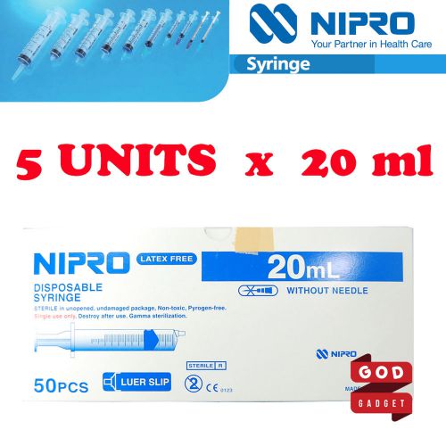 5 x 20ml Nipro Syringe Luer slip Tip Hypodermic Needle Sterile Latex Free 20cc