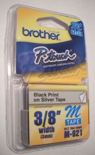 Brother p-touch 3/8&#034; non-laminated black on silver tape for sale