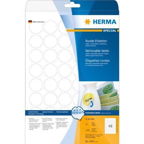 HERMA 4387 30mm Movables Colour Laser Paper Round Removable Labels - Matte White