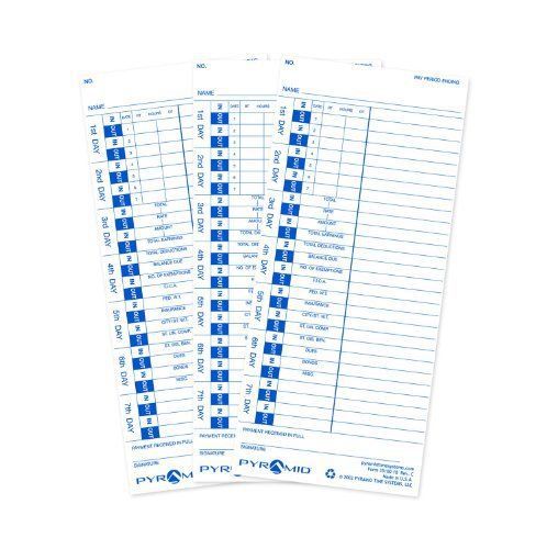 PYRAMID TECHNOLOGIES, INC. 3510010 Time Card For Models 3500 And 3700, Weekly, 4