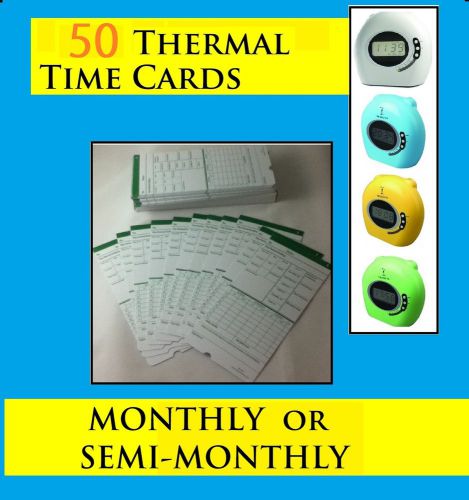 50x SEMI-MONTHLY / MONTHLY THERMAL TIME CARDS FOR EMPLOYEE TIME RECORDER