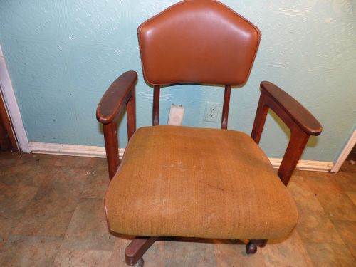 Vintage antique w. h. gunlocke chair  banker&#039;s industial office swivel wood stud for sale