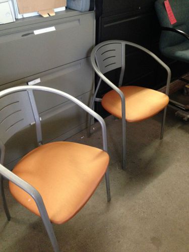 Heavy duty cafeteria chair by loewenstein orange color vinyl seat w/ metal base for sale