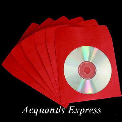 200 Red Color CD DVD Paper Sleeves w/Window Fast Ship