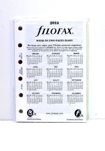 Filofax 2014 Week on Two Page Diary - Calendar Refill PERSONAL Sized - NEW