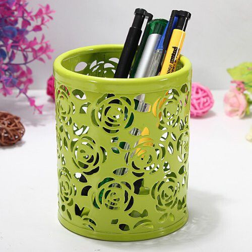 New round mesh desk pen pencil organiser cup office desktop pen holder green for sale