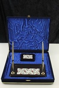 FIRUZE IZNIK Art Gallery Siralti Hand Painted Floral Tile Desk Set &amp; Fitted Box