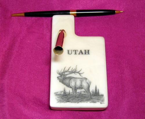 Utah State Etched Montana Marble Desk Pen Holder Set