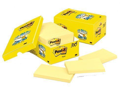 New post-it notes  3 x 5-inches  canary yellow  18-pads/cabinet pack for sale