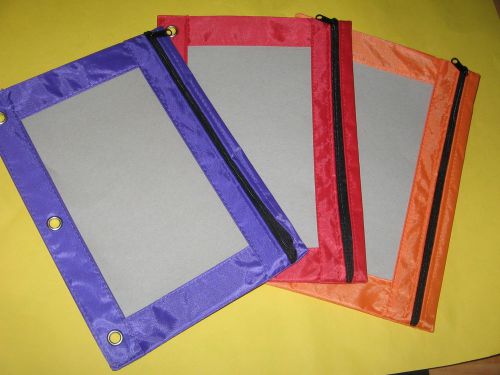 3 Ring Binder Pouch Pencil Bag  Zippered Clear View Window New Variety Lot of 3