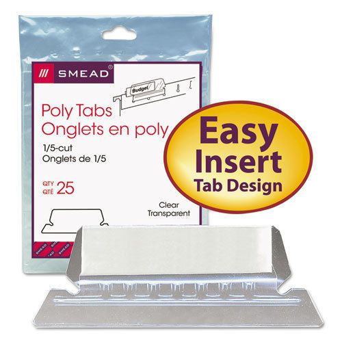 Hanging file tab/insert, 1/5 tab, 2 1/4 inch, clear tab/white insert, 25/pack for sale