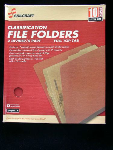 New Skilcraft Deep Red Classification File Folders 6 Pt 2 Divider Letter 10 Pk