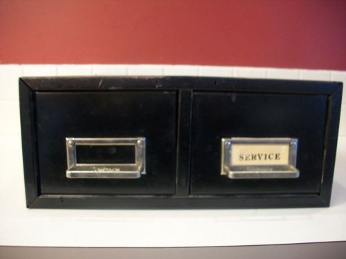 Vintage industrial metal 2 drawer filing card cabinet black repurpose loft for sale