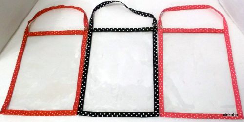 Lot of 3 Brochure pouch pocket sleeve holder clear red black pink polka dots