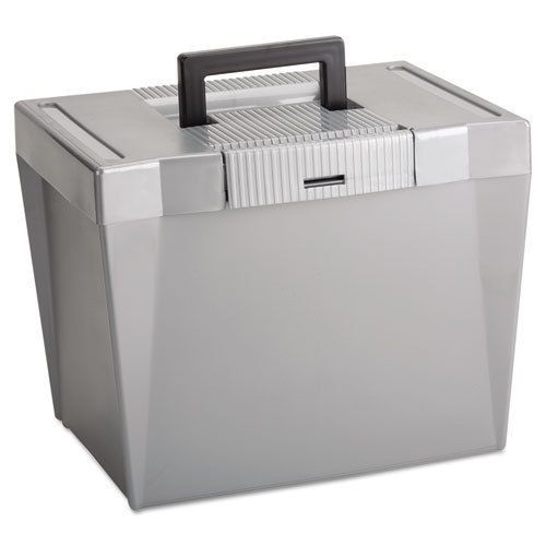 Portable file storage box, letter, plastic, 13 1/2 x 10 1/4 x 10 7/8, steel gray for sale