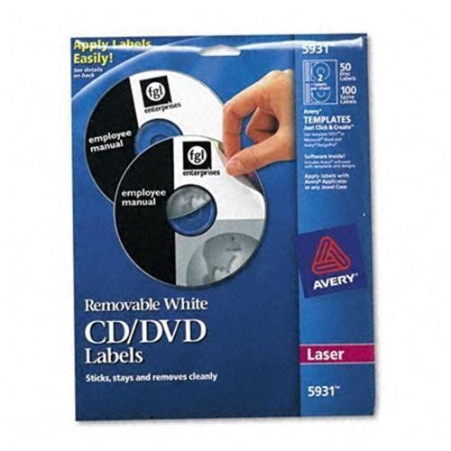 2 NEW Packages AVERY Removable White CD/DVD 50 Disc + 100 Spine Labels #5931